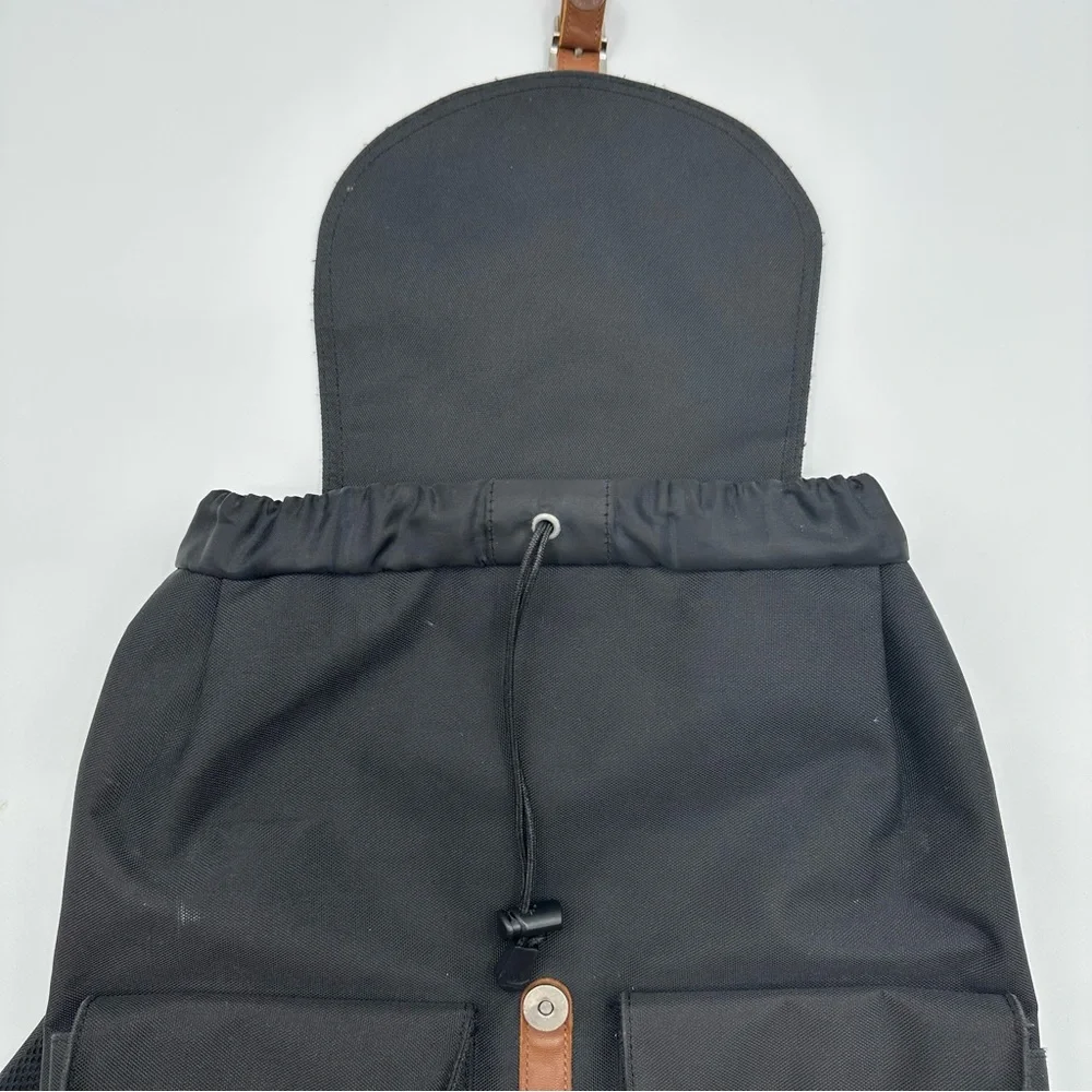 Herschel Supply Dawson’s Backpack Black Brown Magnetic Straps Canvas Minor Stain